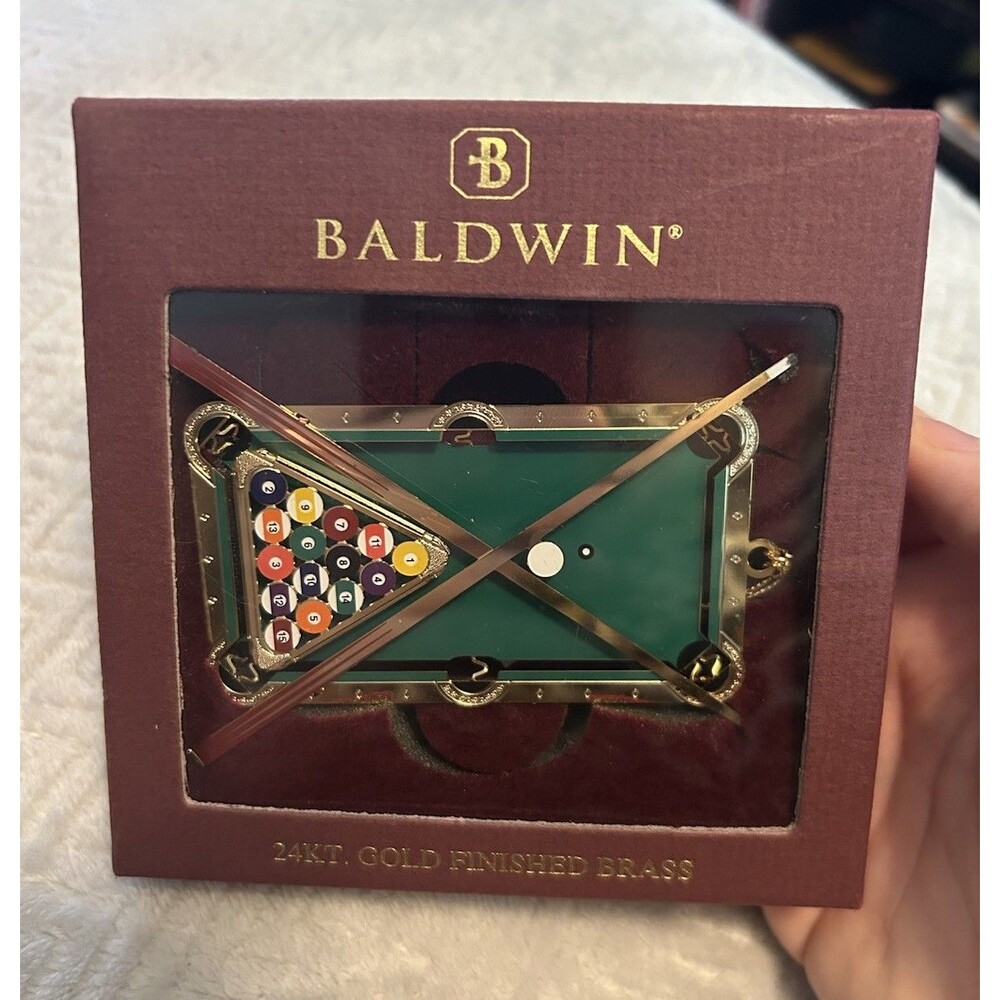 Baldwin Billiards Pool Table Ornament 78923.010 24KT Gold Brass Boxed Rare